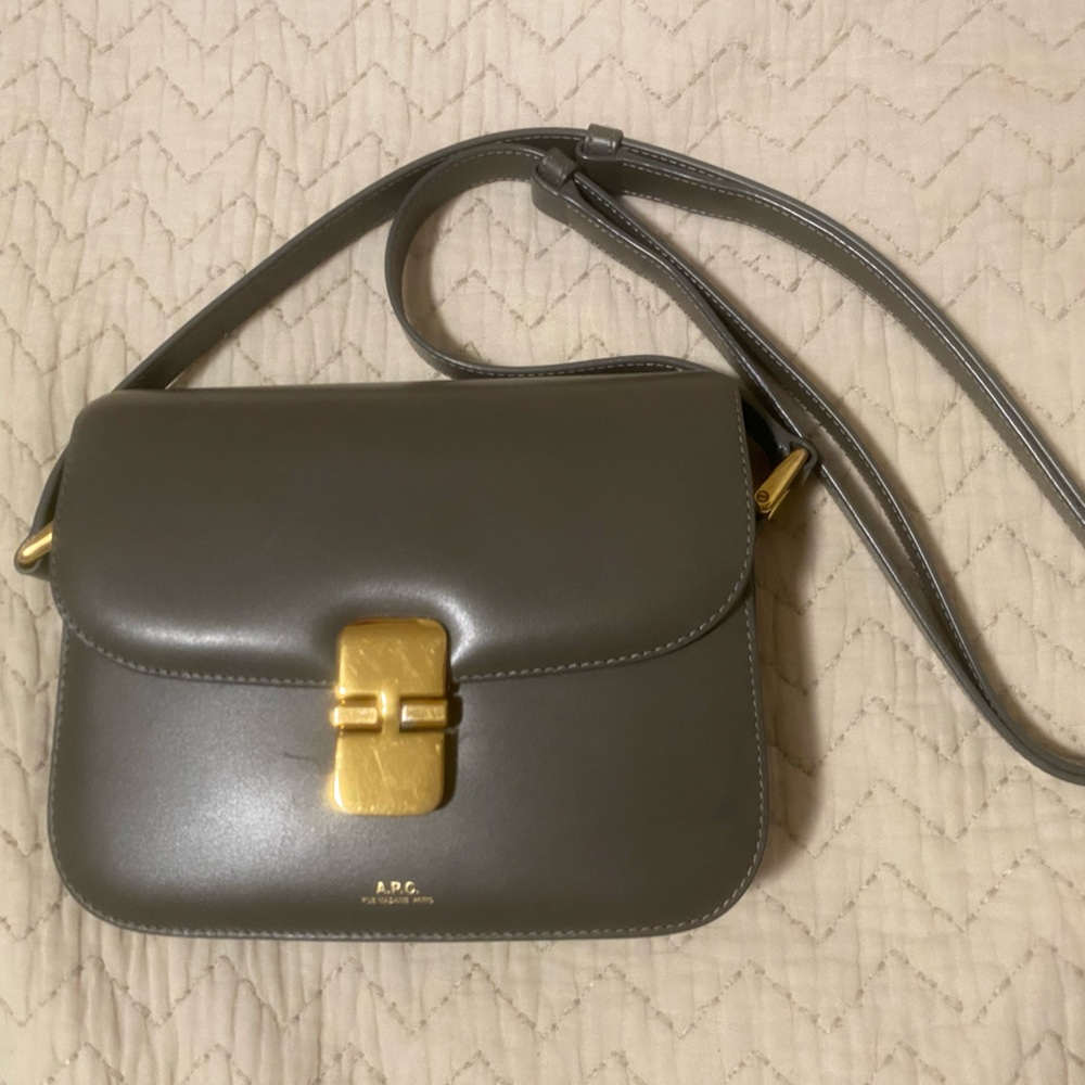 A.P.C. Grace Gray Leather Crossbody Bag with Gold Clasp